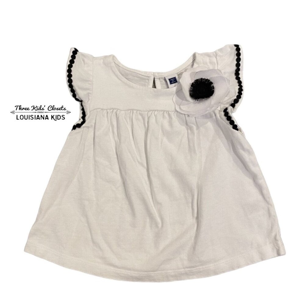 Janie and Jack White Top with Black Trim and Flower